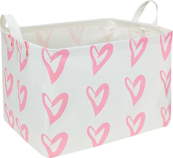 CLOCOR Rectangular Pink Heart Basket Empty, Storage Bin, Waterproof Book Box, Gift Basket(Pink Heart)