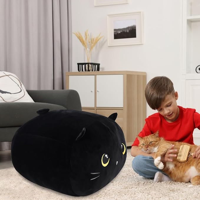 Stuffed Animal Storage Bean Bag Chair Cover for Cute Black Cat Large Beanbag Bedroom Décor Organizer Cover, No Beans