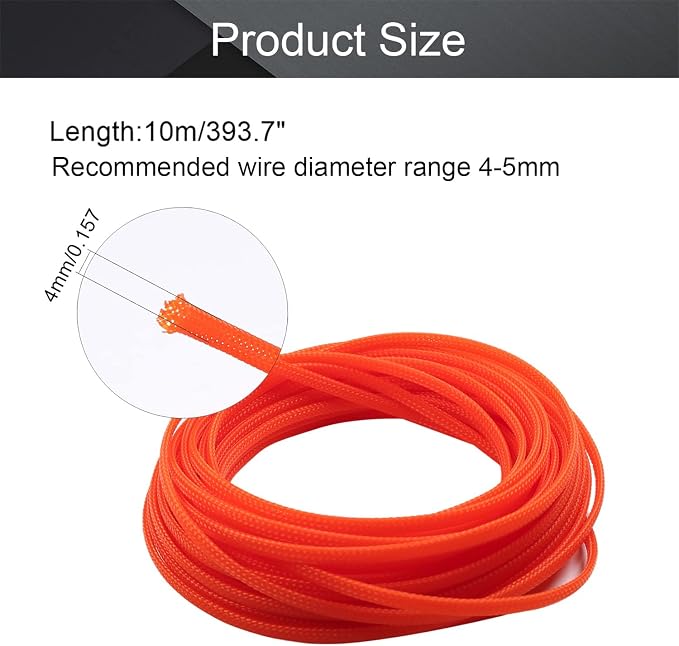 Heyiarbeit 10m/32.8ft PET Expandable Braid Cable Sleeving Flexible Wire Mesh Sleeve Orange 4mm