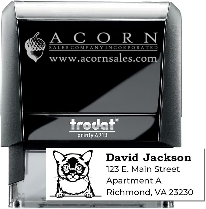 Self-Inking Peeking Burmese Cat Address Stamp - Personalized Rubber Stamp | Custom Address Stamp for Veterinary Clinics. Choice of 11 ink colors. Burmese Cat Address Stamp for Envelopes Customized.