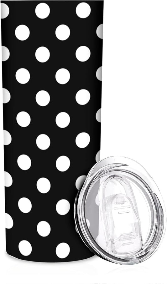 20 oz Insulated Stainless Steel Tumbler Mug, White Black Polka Dot Cup with Lid, Hot and Cold Insulation Presents for Men Women Teens