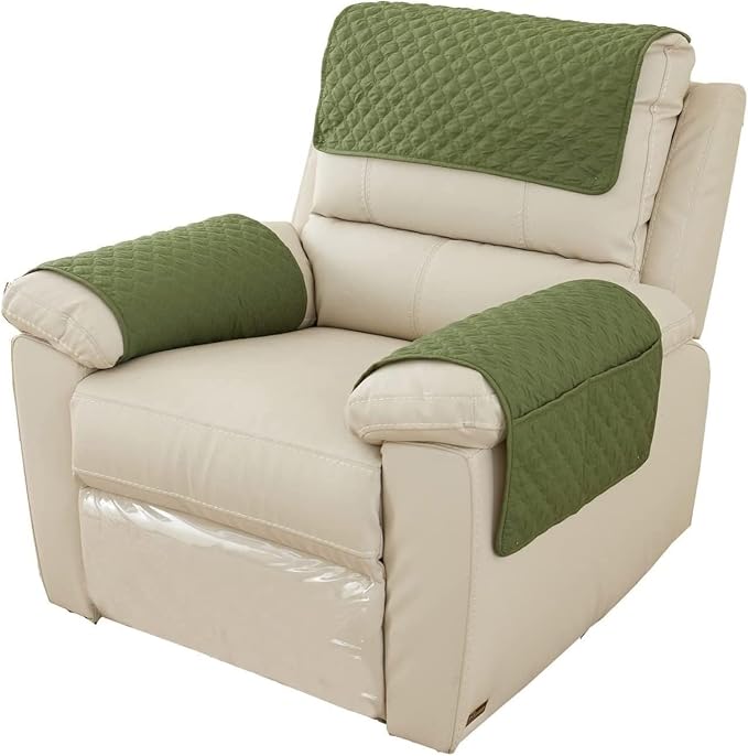 Armrest Covers Armchair Slipcover, Couch Arm Covers Recliner Covers with Storage Pockets Armrest Protector for Chair Sofa(Green,2 Seat | 4 Piece Set)