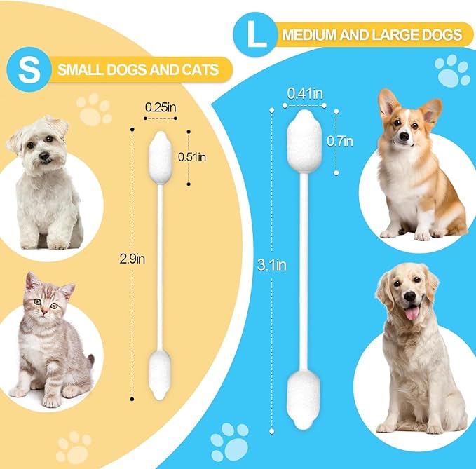 Gourd-Shaped Cotton Tips Designed for Pet Ear Canals – 260pcs Pet Ear Cleaning Swabs for Cats and Dogs – Gentle & Safe, Groomer-Recommended, Great for Home Grooming & Travel