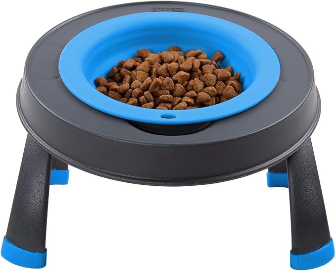 Dexas Pets Elevated Pet Feeder, Large, 4 Cup Capacity, Pro Blue, Raised Pet Food and Water Bowl