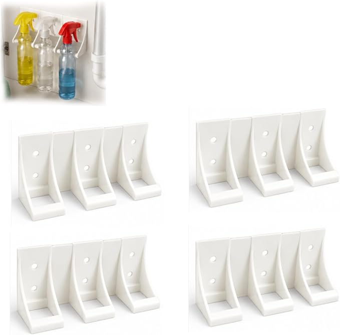 3-Slot Spray Bottle Holder Cabinet Organizer for Cleaning Supplies, WHITE | One-Piece 3-Bottle Storage Design for Organizing Spray Bottles Inside Cabinets, Under Sinks, Laundry Rooms and Utility Areas