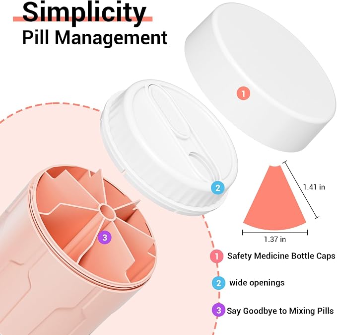 Weekly XXL Pill Organizer Bottle, Daily Pill Dispenser, Anti-Mix Design | 7 Day Portable Travel Pill Box, 21 Labels & Cleaning Brush, XXL Wide Mouth for Easy Access, Vitamin, Fish Oils, Supplement