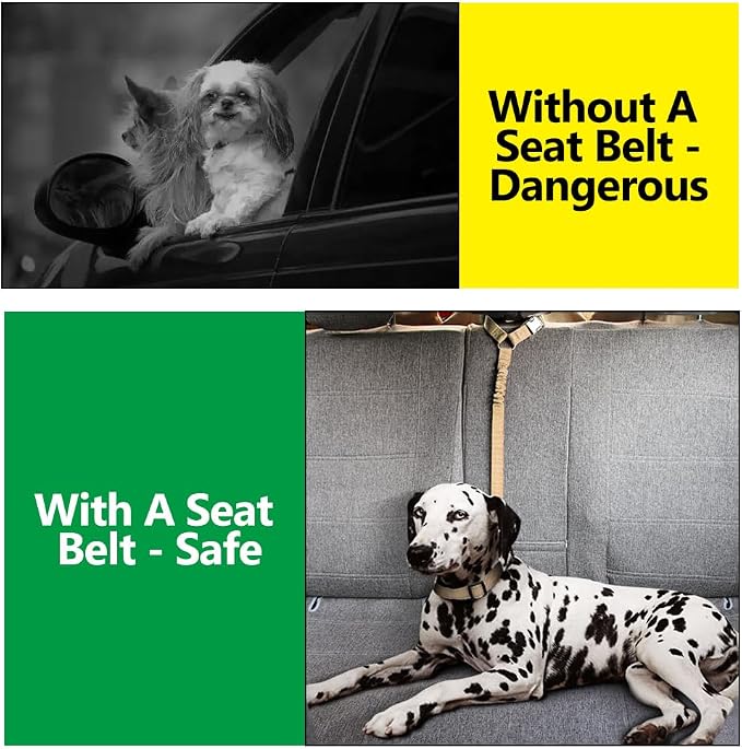 Plutus Pet Dog Seat Belt for Car Headrest, Reflective with Elastic Bungee | Adjustable Restraint for Safety, Vehicle Seatbelt Harness for Small Medium Large Dogs and Cats, Beige