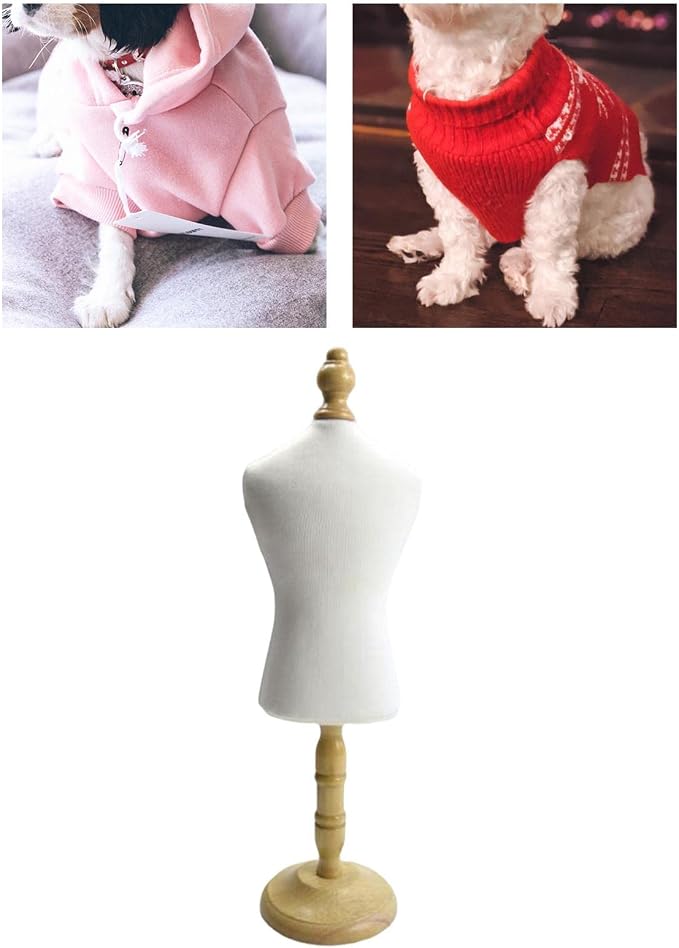 Cat Dog Clothes Mannequin Dress Form Display Stand, Wooden Torso with Base for Pet Apparel Design, Doll Outfits and Jewelry Display, Size M