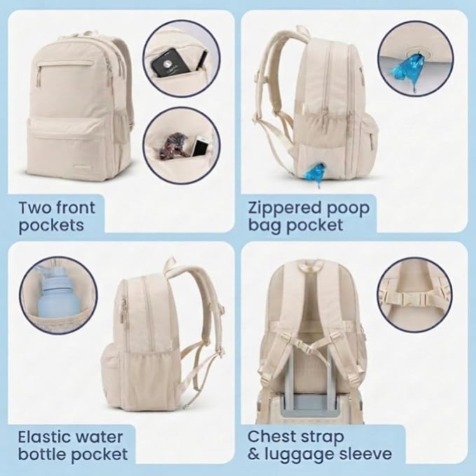 Dog Travel Backpack for Supplies - Dog Diaper Bag with Travel Bowls | 2 BPA-Free Bowls; Food Container & Treat Pouch; Placemat; Laptop Sleeve; Poop Bag Dispenser, Hiking, Camping & Road Trips,
