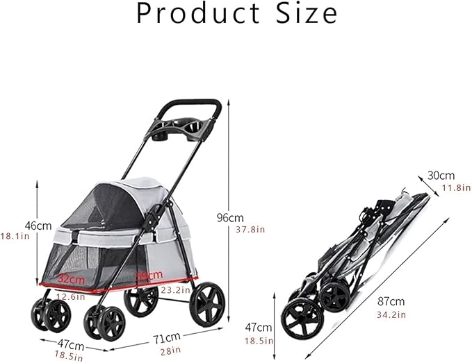 Pet Stroller -Foldable Dog Stroller Small Medium Dogs Cats Pushchairs Portable Travel Carriage Dog Strollers with Storage Basket Cup HolderBreathable Mesh (Color : Blue)