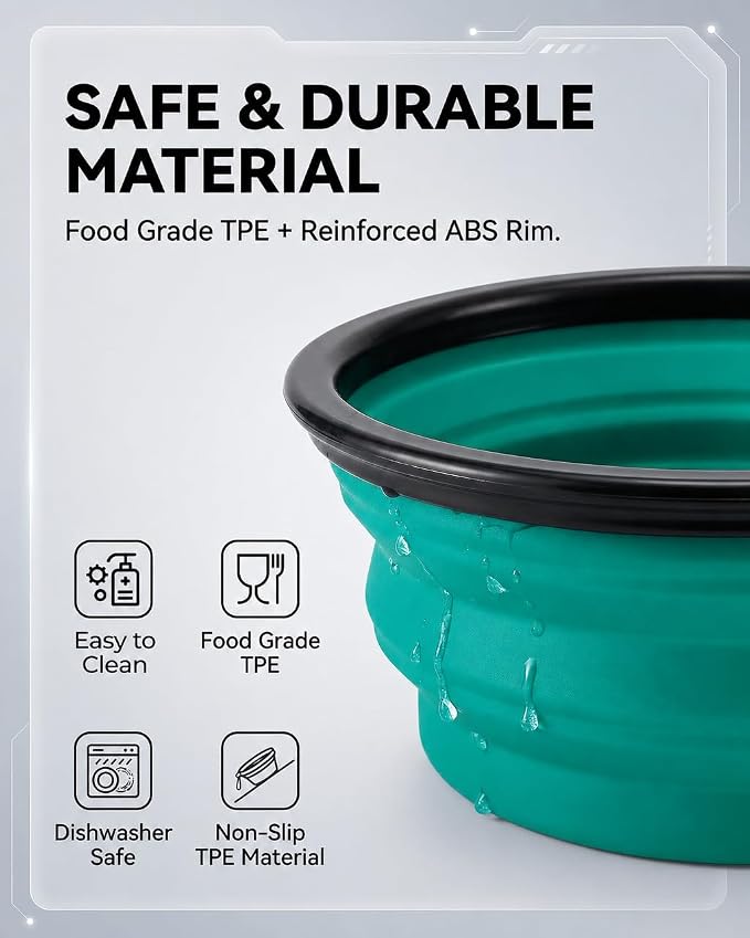 Rest-Eazzzy Collapsible Dog Bowls, 2 Pack Sturdy Portable Dog Water Bowls | Wear-Resistant TPE, Anti-Dust Foldable Travel Dog & Cat Bowls for Camping Walking Hiking with Carabiners