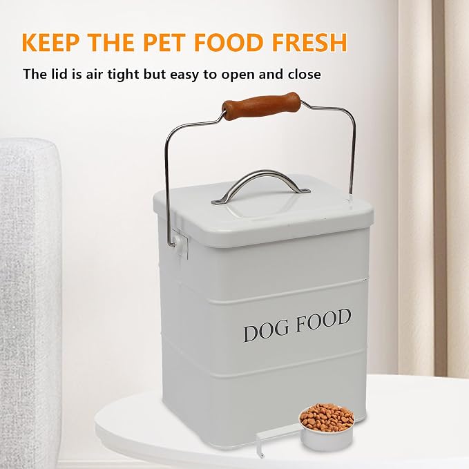 Morezi Dog Food Treat Storage Container with lid Scoop Included - Perfect Farmhouse Dog Food Bin for Kitchen Countertop, Shelf, Decoration Home - Dog Food - White