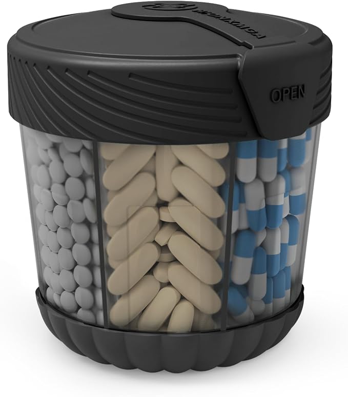 HIONXMGA Large Pill Organizer Anti-Mix, 7-Compartment, 20 Labels, BPA-Free | Portable Pill Dispenser Easy to Open & Retrieve, Wide Opening Design Easy Access for Vitamins, Fish Oils, Supplements