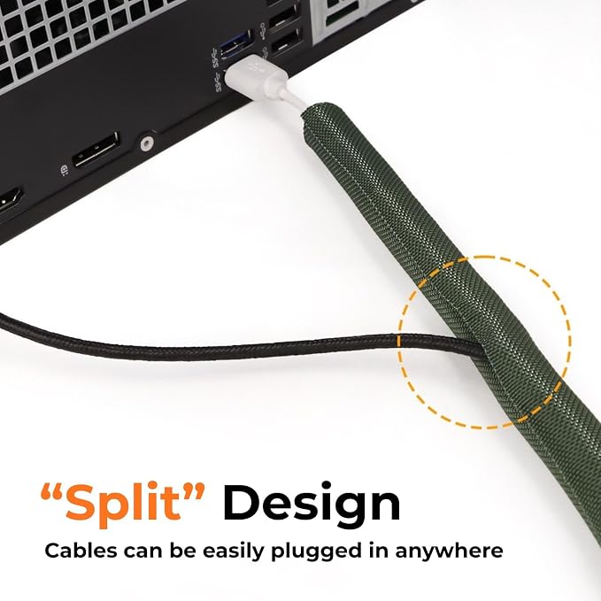 1 inch Split Braided Cable Management Sleeve for USB Cable Power Cord Audio Video Cable, Wire Loom Cord Protector from Cat Dog Chewing (Orange, 25FT)