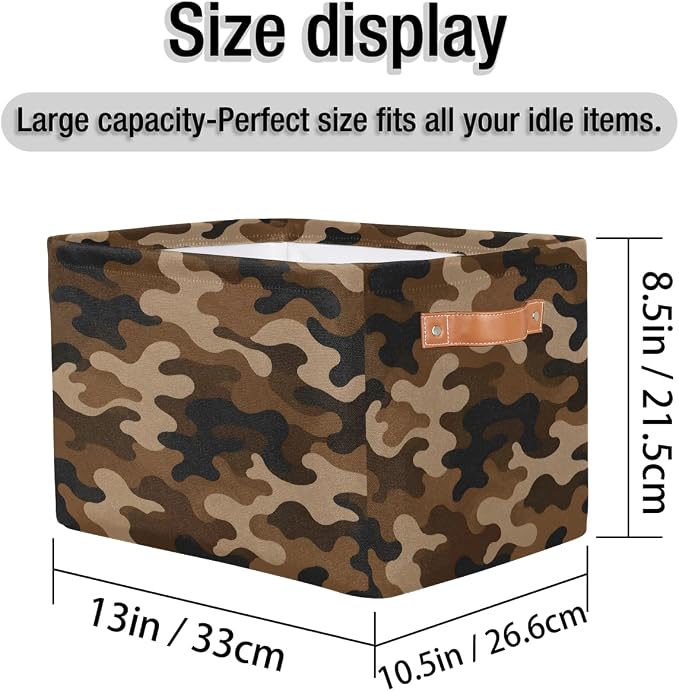 Pardick Camo Basket Storage Bins Rectangle Canvas Basket Cube Storage Box | Nursery Foldable Basket with Handle for Kids Girls Boys Toys Living Room Closet Organizer Shelf Gifts Camouflage Borwn