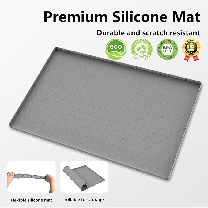 Mateeylife Under Sink Mat Kitchen Waterproof, Silicone Sink Tray 22"X19" | Under Sink Organizer Cabinet Shelf Protective Liner, Multi-use Silicone Mat for Boot Tray & Litter Mat, Dark Grey
