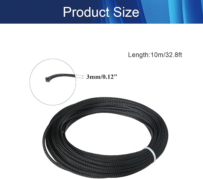 Jutagoss PET Expandable Braided Cable Sleeve, 32.8ft - 1/8 inch Black Cable Management Sleeve, Wire Loom Tube Cord Protector for USB Cable, Power Cord, Audio Video and More, 1Pc