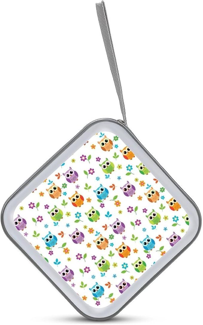 Hard Plastic Protective CD Case Floral Owl, 40-Disc Capacity Storage Binder with Zipper, Portable Organizer for Home Office