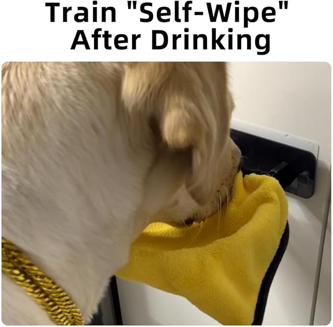 MANON ROSA Pet Towel for Drying Dogs Face and Mouth Quick Dry – Train Dog to Wipe Face After Drinking, Self-Cleaning Wall-Mount Holder with 2 Super Absorbent Microfiber Towels(8"x9")
