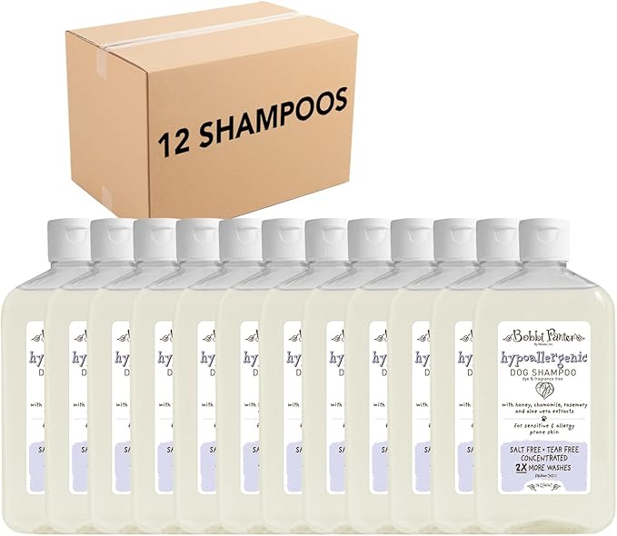 Bobbi Panter Hypoallergenic Dog Shampoo Honey, Aloe Vera, Chamomile & Rosemary – Dye & Fragrance Free Natural Formula for Sensitive & Allergy Skin, Tear-Free, 30:1 Concentrate, 14 oz (Case of 12)