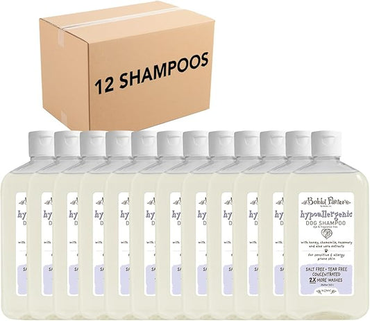 Bobbi Panter Hypoallergenic Dog Shampoo Honey, Aloe Vera, Chamomile & Rosemary – Dye & Fragrance Free Natural Formula for Sensitive & Allergy Skin, Tear-Free, 30:1 Concentrate, 14 oz (Case of 12)