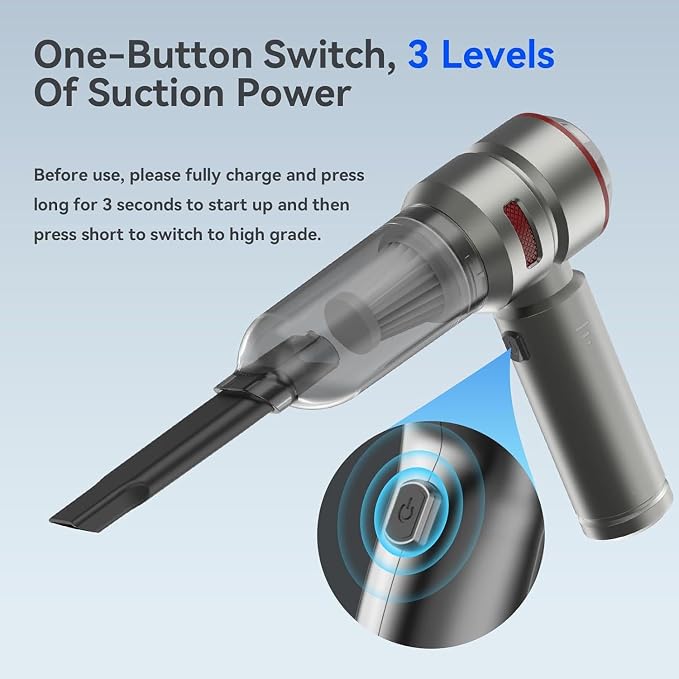 Car Vacuum Cleaner High Power, 20000 Pa 4-in-1 Powerful Vacuum for Car, 6000 mAh, USB-C Rechargeable, Portable, Mini Vacuum Cleaner for Wet/Dry Cleaning, Home, Kitchen, Office, Pet Hair.