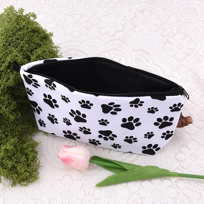 Dog Cat Paw Print Makeup Bag For Pet Lovers Cosmetic Bag for Daughter Son Birthday Christmas Gifts for Friend Travel Toiletry Zipper Pouch Dog Cat Footprint Organizer Bags Travel Accessories
