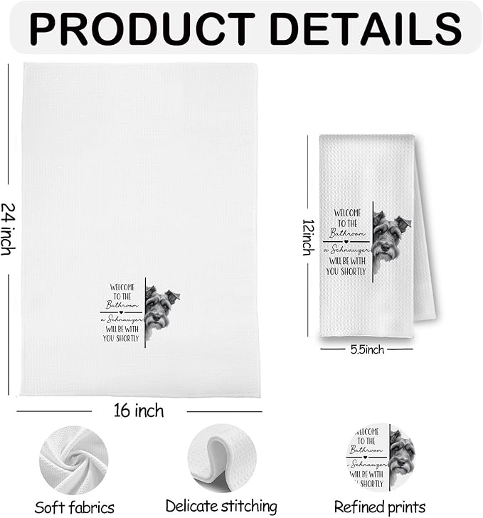 Funny Schnauzer Dog Bathroom Hand Towels, Schnauzer Gifts for Women Men, Welcome to The Bathroom Dog Decorative Hand Towels for Bath Room Washroom Restroom, 16x24 Inch