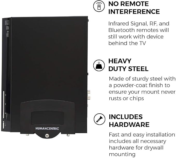 HumanCentric Cable Box & Modem Mount, Adjustable Wall Mount | Small Devices | For small & Narrow Devices, Cable Boxes, Modems, DVD Players, Streaming Media Devices, Mount Behind the TV, Hardware Included