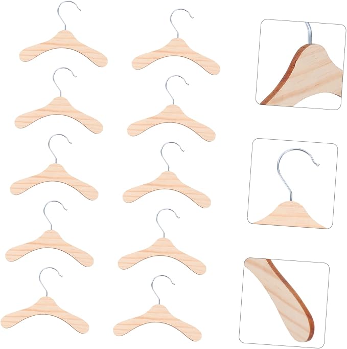VICASKY 10pcs Pet Costume Rack Wooden Clothes Hangers for Dogs and Cats Small Strong Portable Apparel Organizer for Home Storage