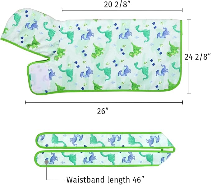 HDE Dog Bathrobe Super Absorbent Quick Drying Puppy Towel Wrap Coat Adjustable After Bath Robes with Hood for Dog Sizes S-XXL Cute Dinosaurs M