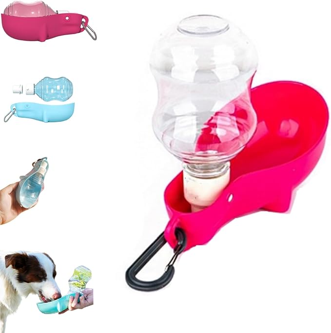 Foldable Pet Water Bottle for Travel, 2 in 1 Portable Dog Water Bottle, Travel Dog Bowls with Food Container, Leak-Proof & Compact Dog Travel, Foldable Pet Water Bottle (Rose)