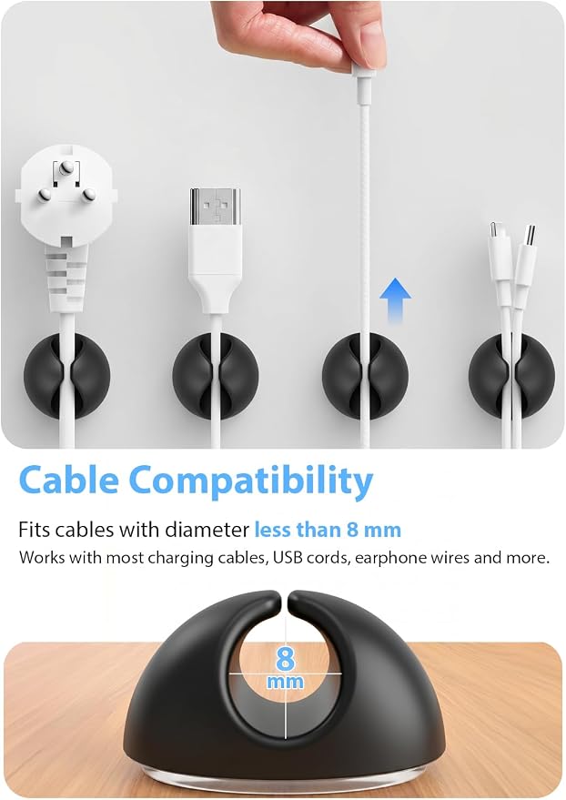 Shintop 6pcs Cord Holder for Nightstand, Self-Adhesive Cable Clips | Rubber Cord Organizer, Charger Holder, Residue-Free, Ready Access for Phone Chargers, USB, Mouse, Headphones, and HDMI