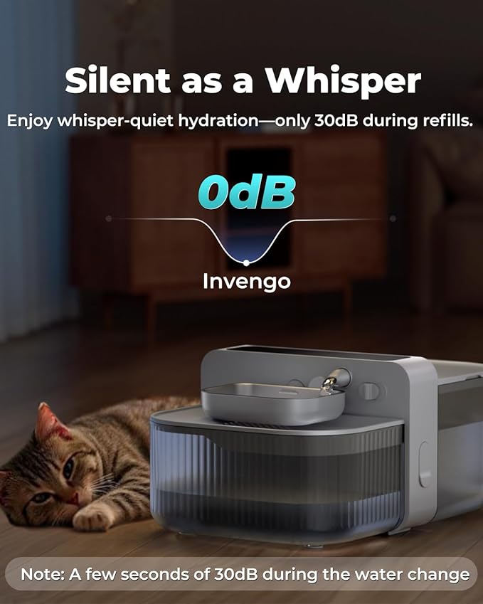 Invengo No-Filter Wireless Cat Water Fountain, 3.5L Stainless Steel Pet Fountain for Cats & Dogs – Wastewater Separation, Auto Refill, Ultra-Quiet 3000mAh Battery, Indoor Smart Water Dispenser