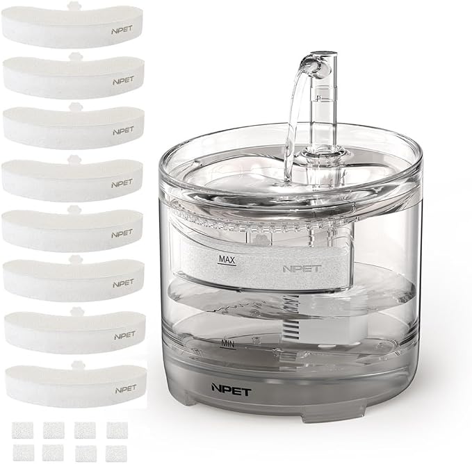 NPET Cat Water Fountain WF050TP 1.5L Automatic Pet Drinking Fountain with Replacement Faucet Kit - 8 Replacement Filters (No Adapter)