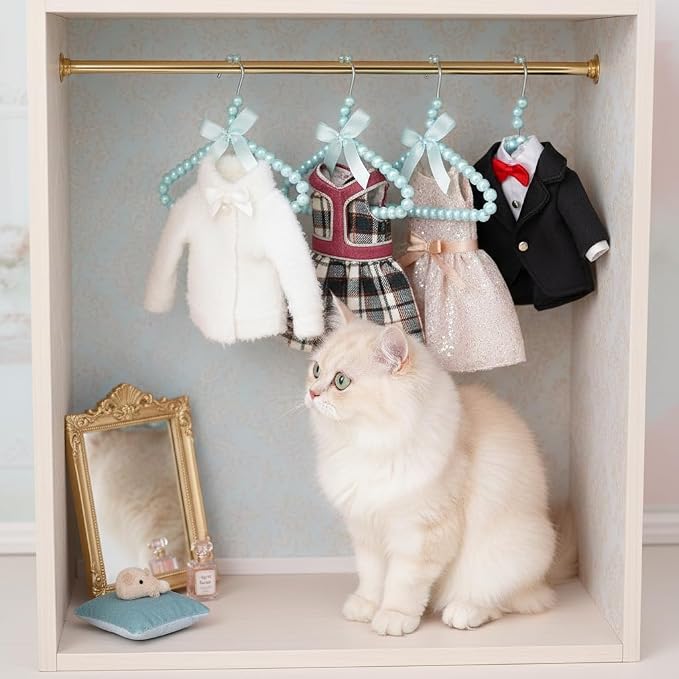 SOIMISS Mini Pearl Hanger with Ribbon Pet Clothes Hanger for Dogs and Cats Small Dog and Cat Clothing Organizer Rack for Displaying Outfits at Home Pet Store or Grooming Salon 4 Pack