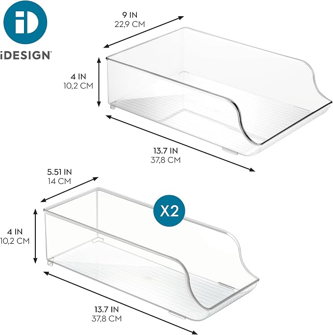 iDesign Water Bottle Organizer and Soda Can Dispenser for Refrigerator or Pantry - Set of 3 - Clear