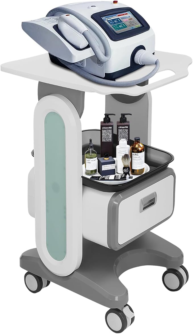 Mobile Medical Trolley Cart, 132 Lbs Load Portable Professional Cart Vehicle Beauty Storage Cart Rolling Bathroom Organizer with Wheels and Trays for Beauty Salons, Pet Shops (Black White Grey)