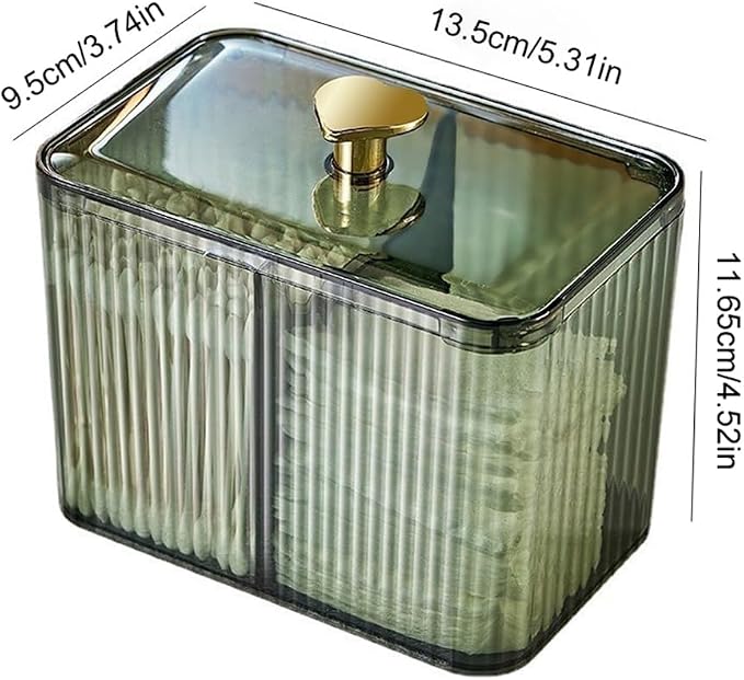 Dual-Section Cotton Swab Storage Box Clear Plastic with Lid for Vanity