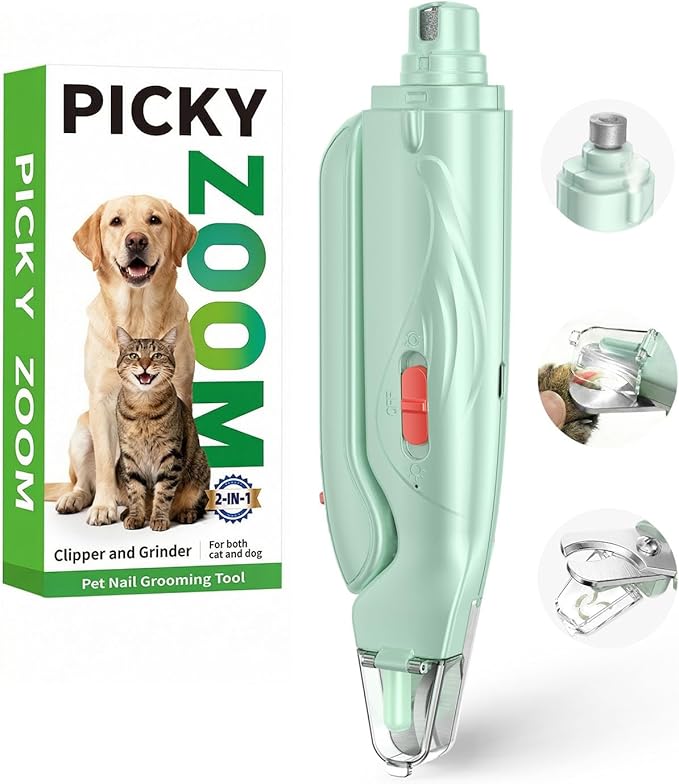 2-in-1 Dog & Cat Nail Clippers and Grinder with Light – Upgraded Safety Guard to Avoid Overcutting, Sharp Blade, Painless Quiet Pet Nail Claw Trimmers, Professional Grooming Tool for Large Small Pets