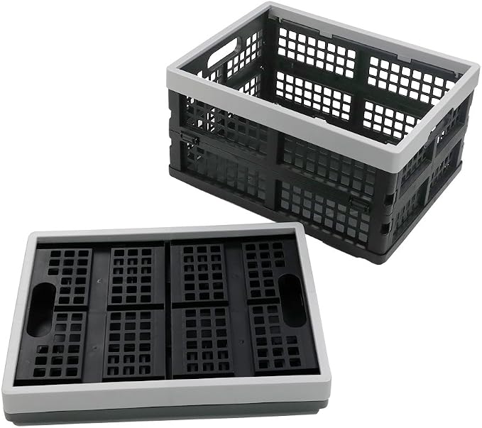 16-Liter Collapsible Storage Crates/Folding Milk Basket, Set of 2 | Stackable Storage Container