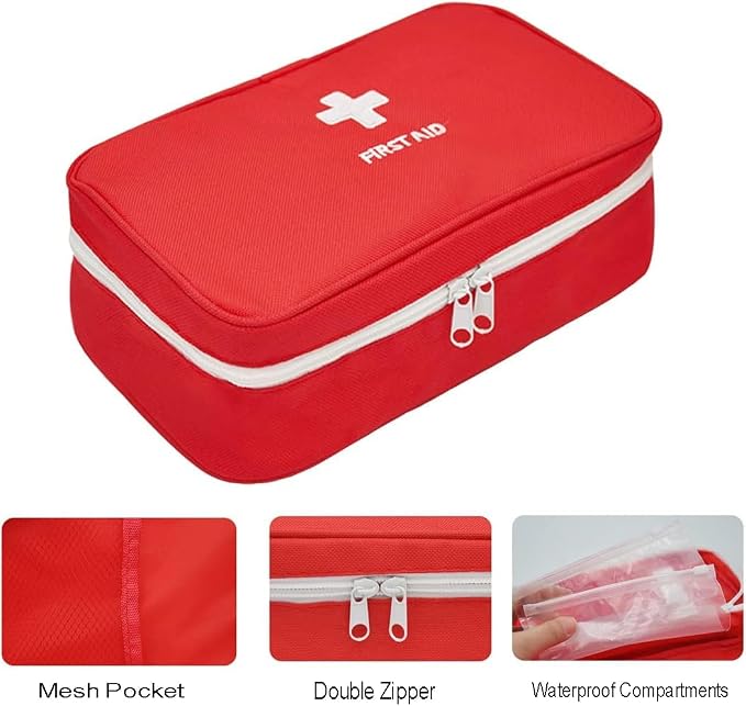 4 Pack First Aid Bag Empty Portable Mini Emergency Storage Red | Camping & Hiking Use, Home & Travel Ready, Compact & Lightweight, Zippered Closure, Survival Kit Organizer