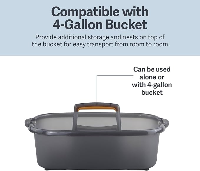 Casabella Cleaning Storage Caddy with Handle Plastic Multipurpose Organizer, Rectangle, 1.85-Gallon, Gray
