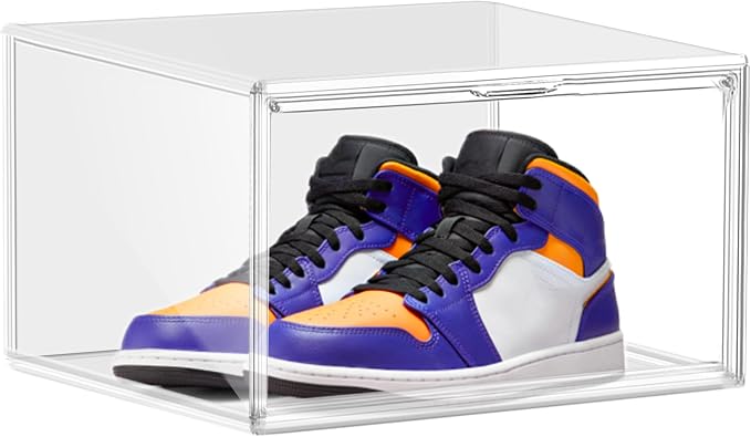 1 Pack Clear Plastic Shoe Boxes with Acrylic Magnetic Door, Size 12 | Shoe Storage Organizer for Closet, Stackable Shoes Rack Handbag Organizer Plastic Sneaker Storage Bin with Magnetic lids
