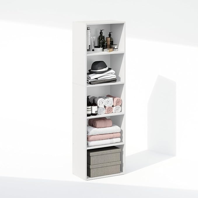 Furinno Reed Closet Organizers and Storage, 5-Tier Closet Organizer, Open Shelf Closet Storage, for Wardrobe, Bedroom, Living Room, White