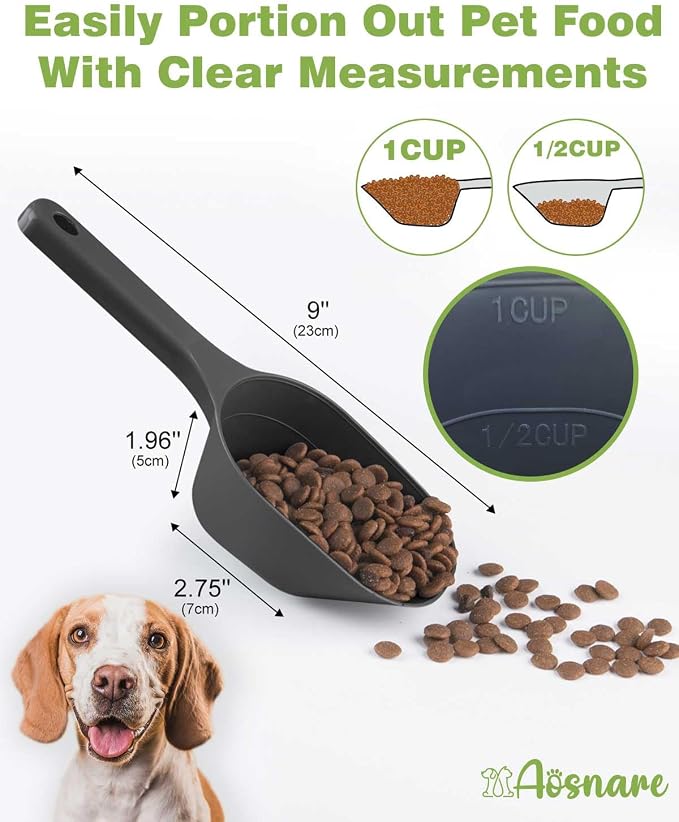 2 PACK Dog Food Scoop,1 Cup Capacity Pet Food Scoop For Dog and Cat | Black and Pink,Clear Markings for Precise Measuring 1/2 and 1 Cup Lines,Dishwasher Safe,Plastic,Portable and Sturdy