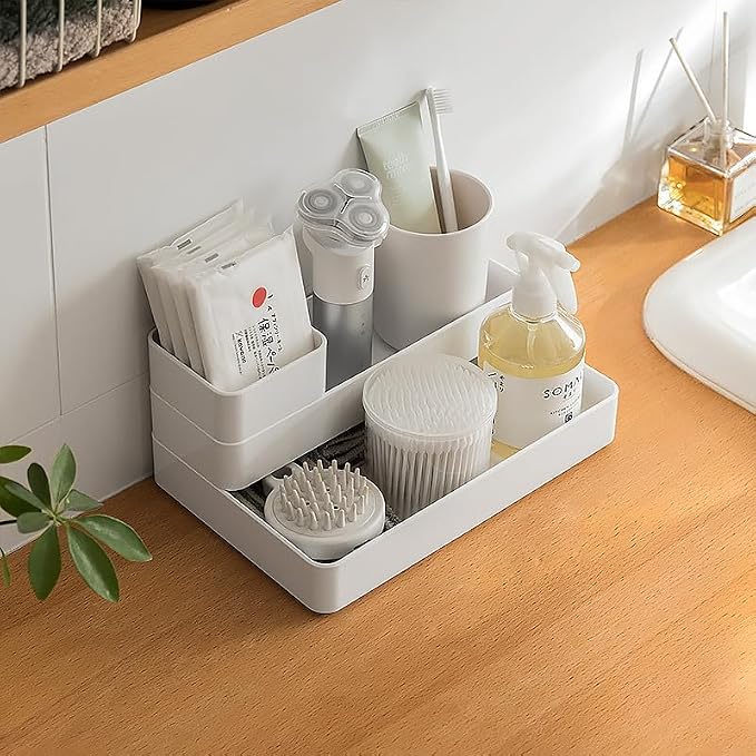 Plastic Drawer Organizers Set,Versatile Bathroom Vanity Organizer Trays | 3-Size Small Storage Bins, Makeup Organizer Containers for Makeup, Jewelries, Bedroom, Kitchen Gadgets Utensils and Office