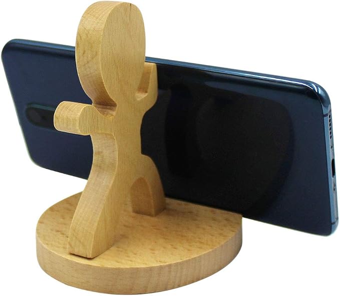 Cute Boy Cellphone Holder Stand Wooden Smartphone Desk Holder for All Mobile Phones Animal Phone Stand Desk Ornament