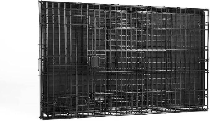 Amazon Basics Portable Metal Wire Dog Crate for Large Dogs, Double Door with Removable Tray, Divider Panel, Easy to Assemble, 48" x 30" x 32.5", Black