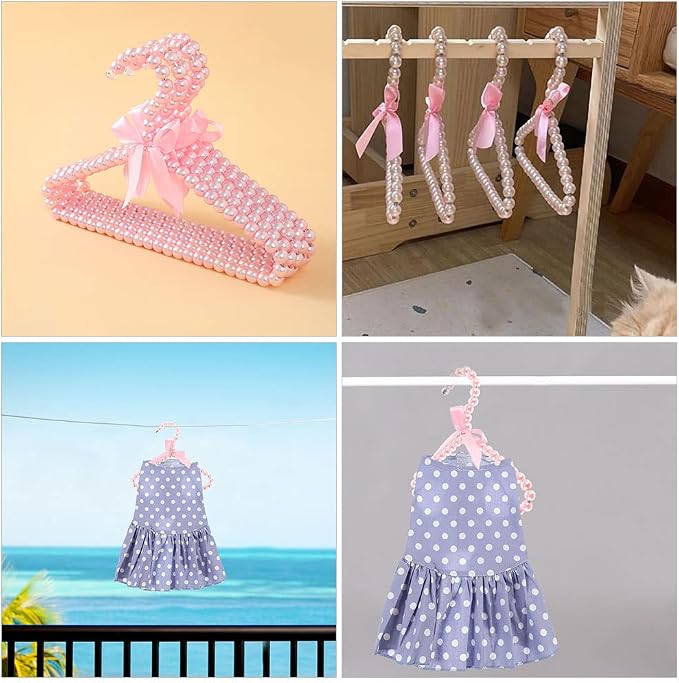 Beavorty Pearl Pet Clothes Hanger Dog Clothes Hangers Pearls for Puppy Garment Storage Decorative Bow Pet Clothing Rack Lightweight Small Coat Hanger 7.87 X 6.29 X 0.39 in Set of 2